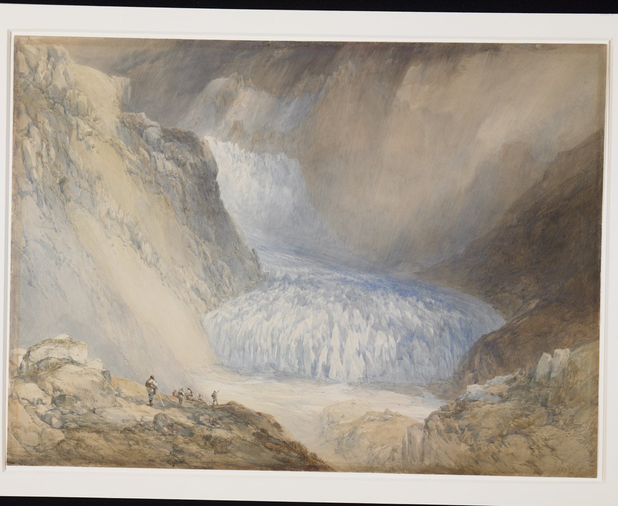 Glaciar Du Rhone e The Galenstock, From The Furka Pass Road (aguarela sobre lápis de cor branca sobre papel não branco) de William Callow