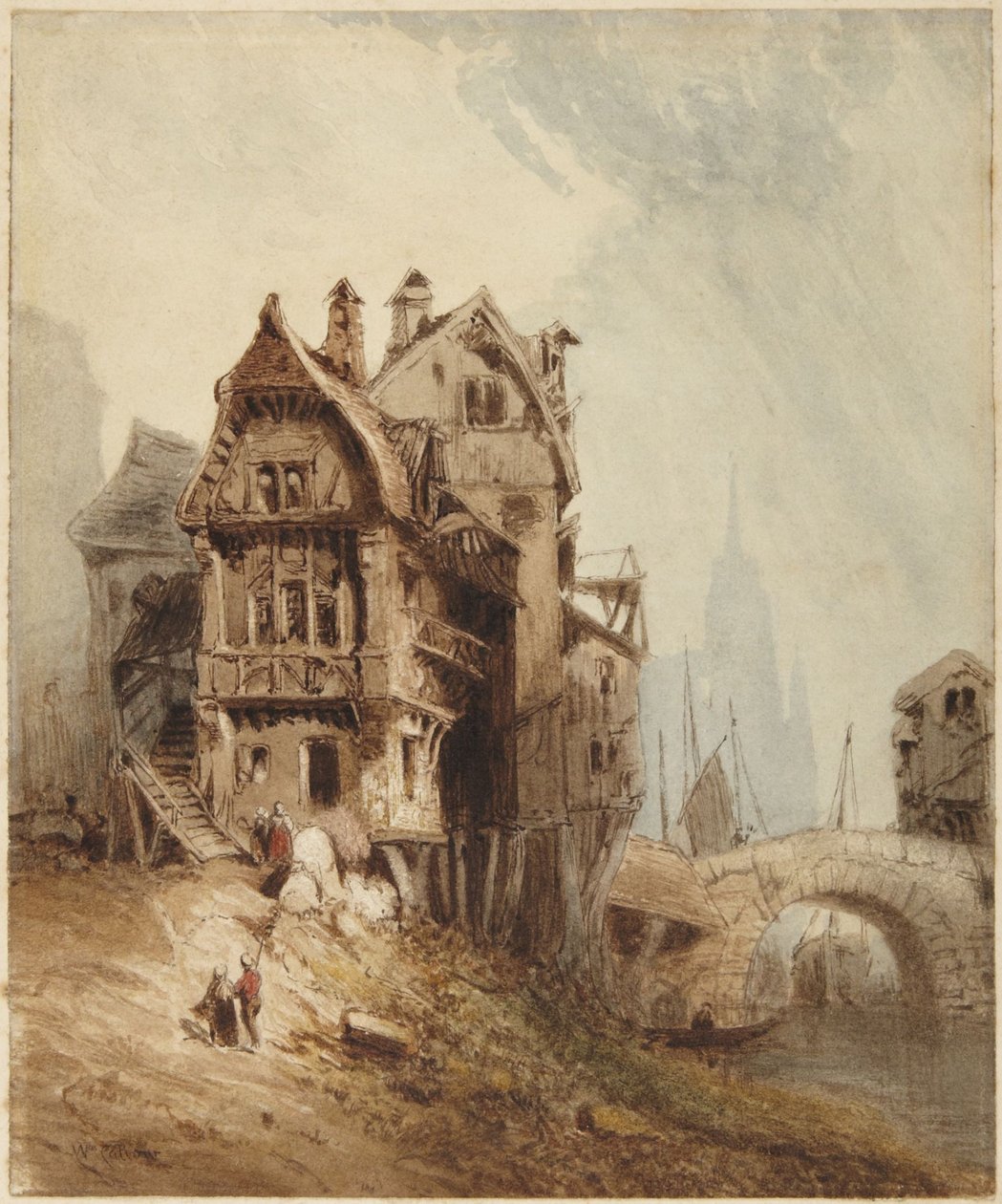 Casas junto ao rio de William Callow