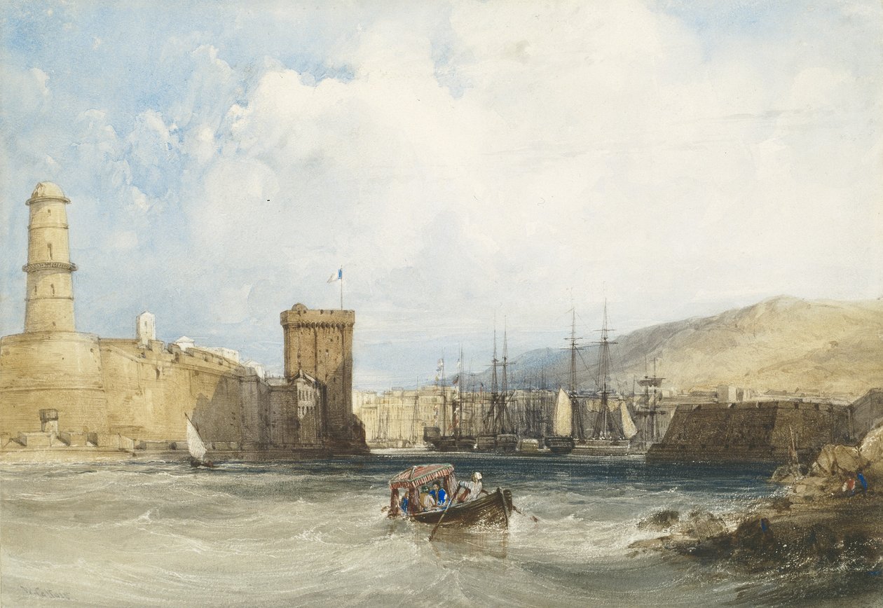 A entrada para o porto de Marselha, c.1838 de William Callow
