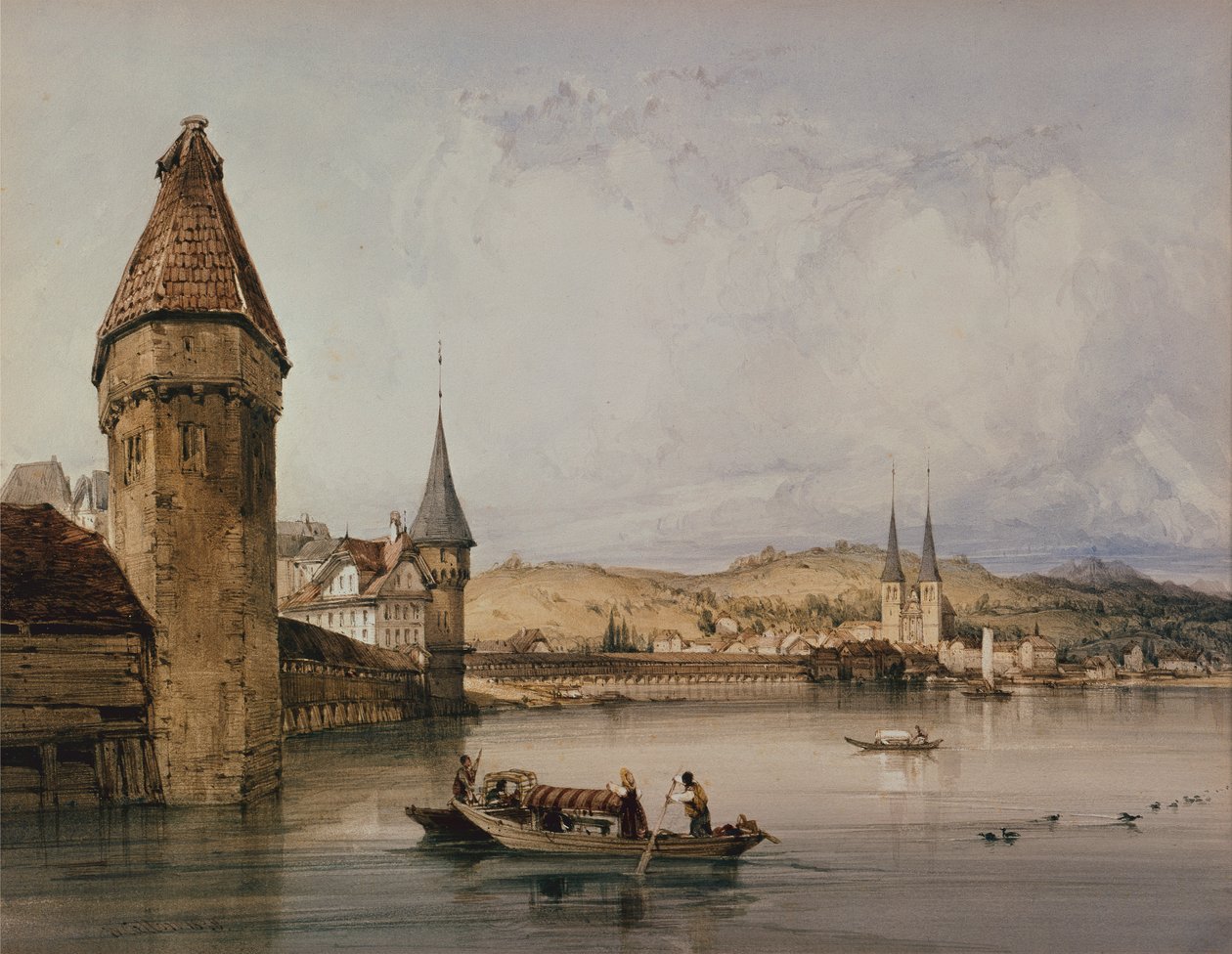 Cidade de Lucerna, no lago de Quatre Cantons de William Callow