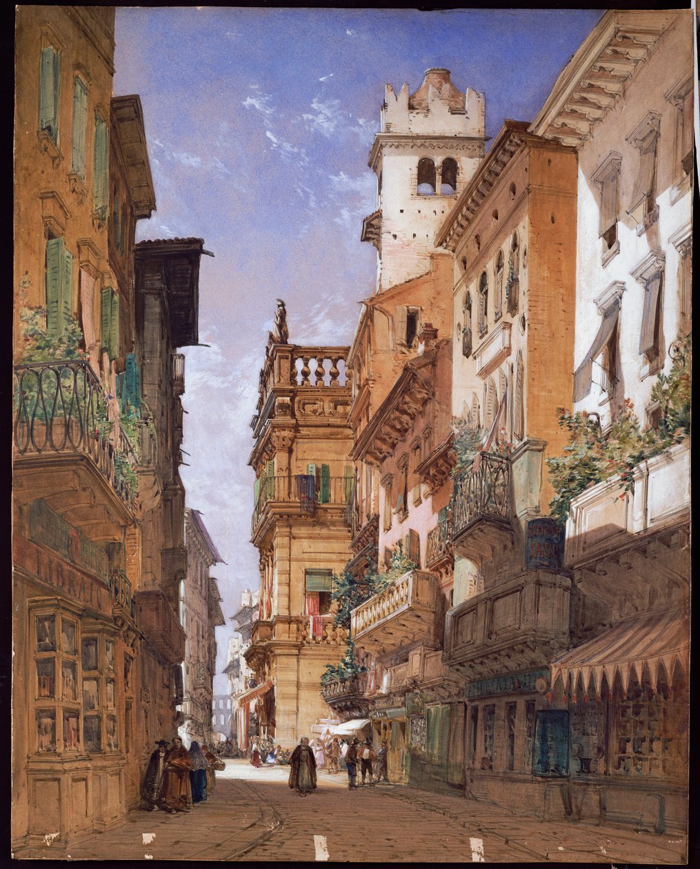 Verona: Corso Sant "Anastasia e o Palazzo Maffei, 1855 de William Callow