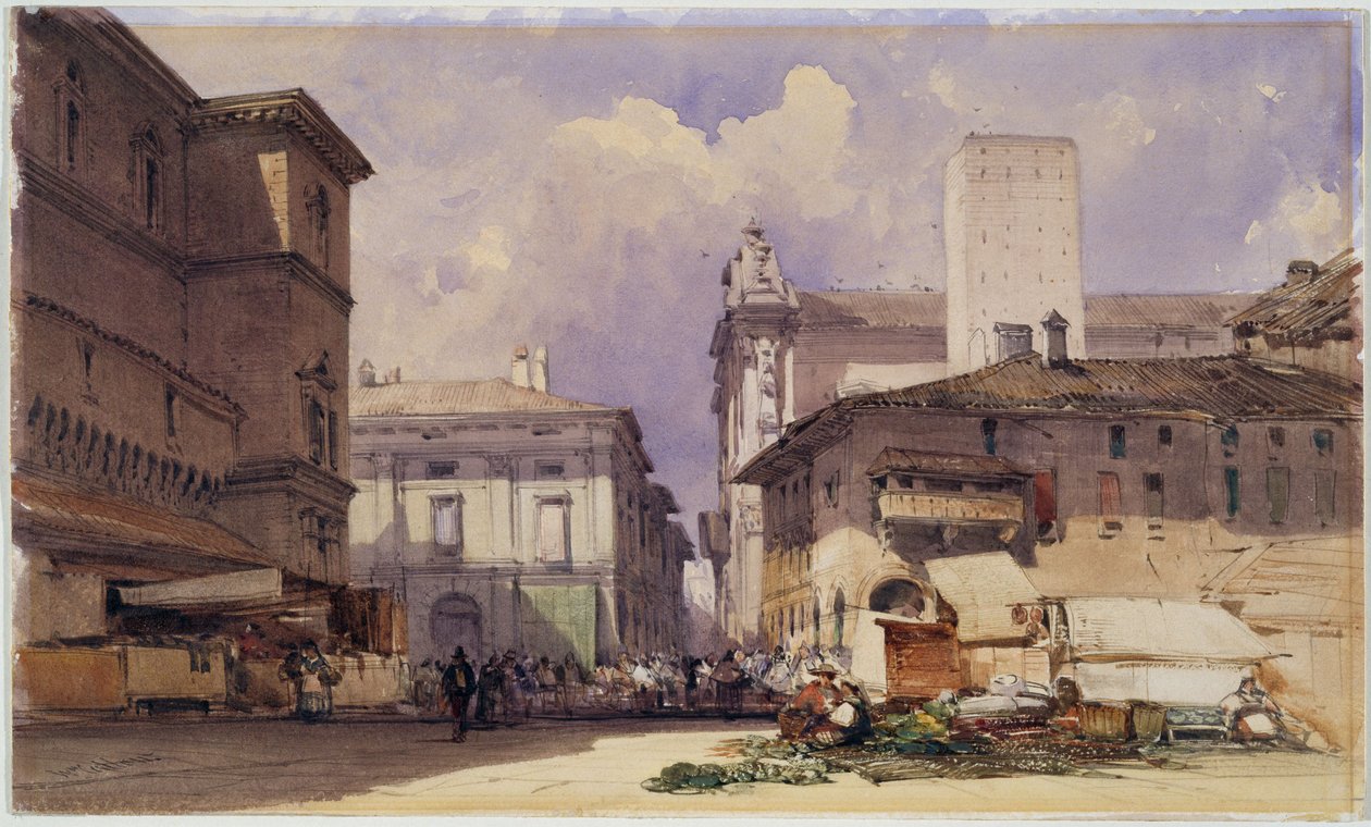 Via dell "Independenza com o Palazzo Comunale, Bolonha, 1892 de William Callow