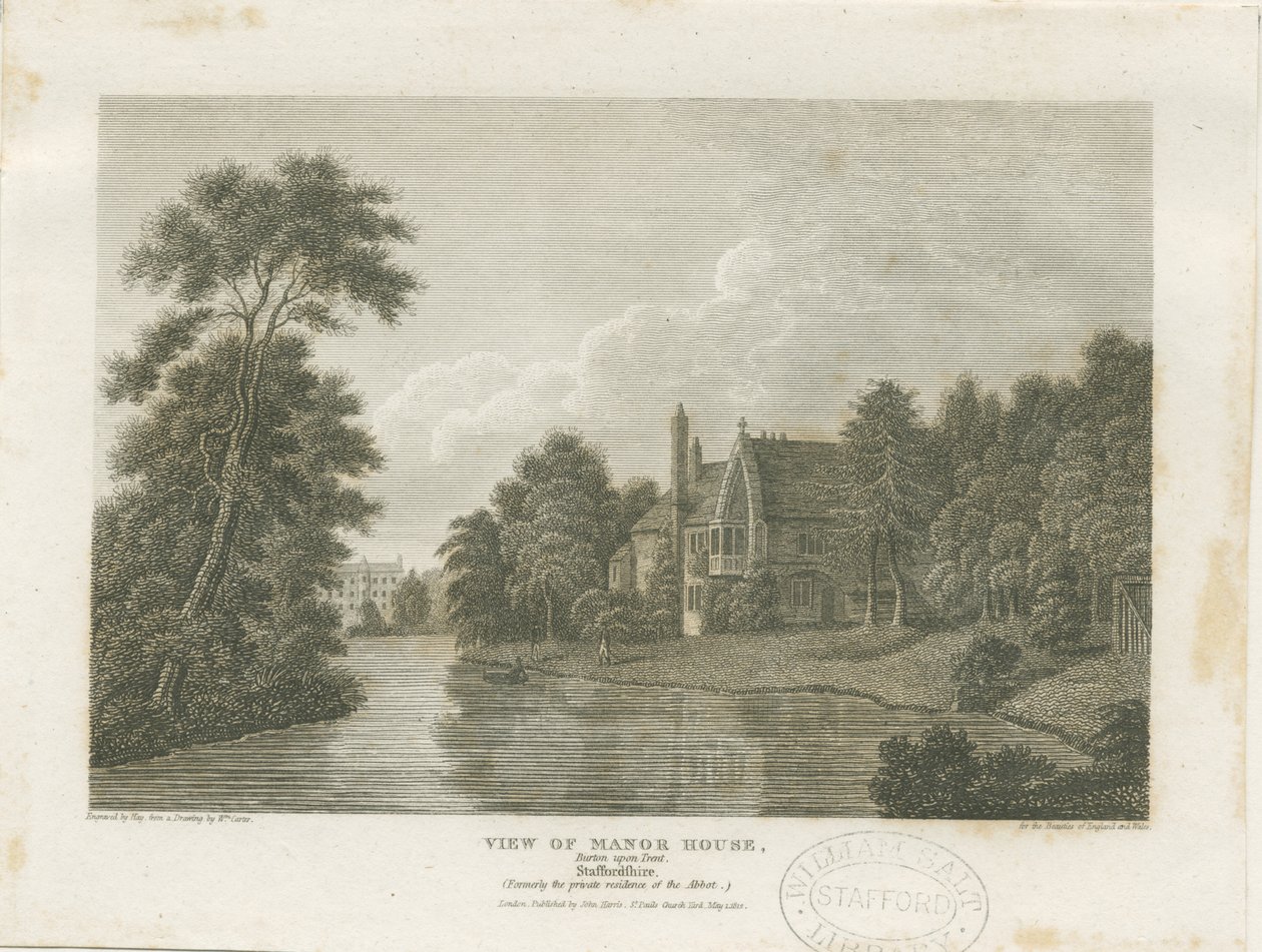Burton-upon-Trent - Manor House: gravura, nd [c 1812] (imprimir) de William Carter
