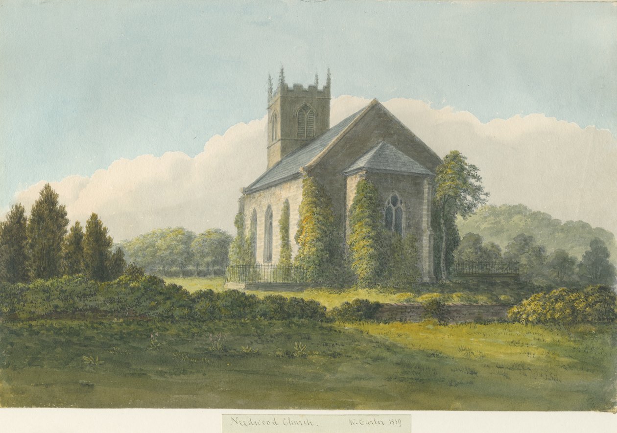 Needwood Church: pintura em aquarela, 1839 de William Carter