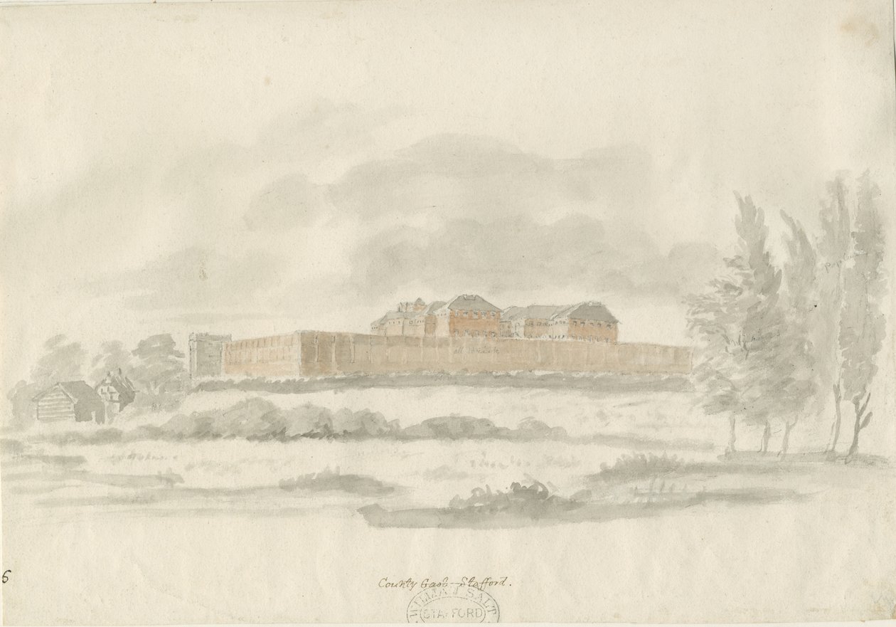 Stafford - Shire Hall: desenho a tinta do arquitecto (colorido), nd [c 1798] (desenho) de William Carter