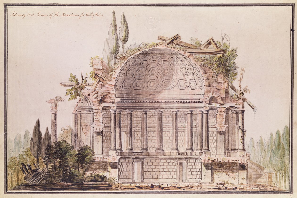 Desenho arquitetônico para mausoléu de Frederick, Príncipe de Gales (1707-51), c.1751 de William Chambers