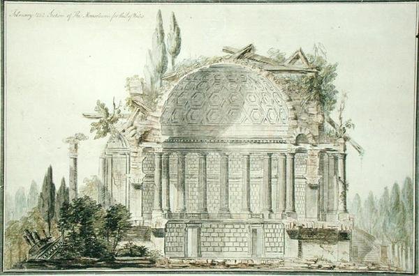 Design para um Mausoléu em Ruínas para o Príncipe de Gales (1738-1820) 1752 (caneta, tinta e aguarela sobre papel) de William Chambers