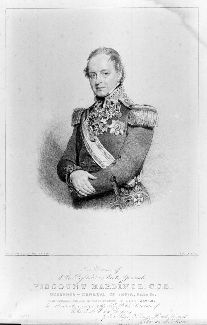 O Honorável Honorável Lieut General Visconde Hardinge, GCB, Governador Geral da Índia de William Charles (after) Ross