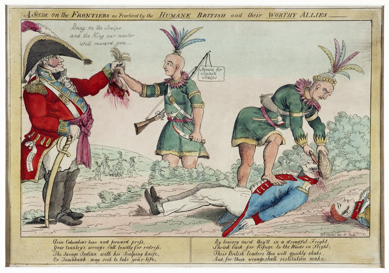 Uma Cena nas Fronteiras como Praticada pelo Humane British e seus Worthy Allies, pub. 1812 (gravura colorida à mão) de William Charles