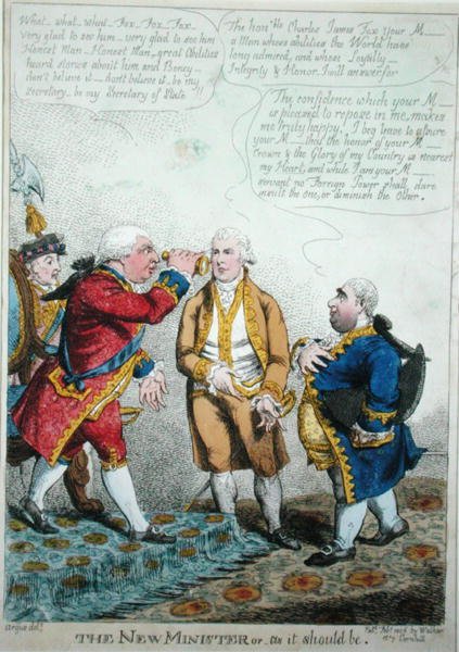 The New Minister or As it Should Be, publicado em Fevereiro de 1806 (gravação a cores) de William Charles