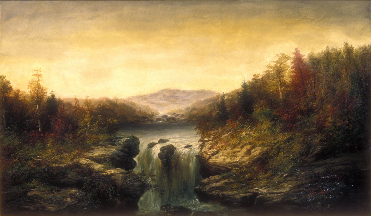 Paisagem com Cascata, c.1860-1870 (óleo sobre tela) de William Charles Anthony Frerichs