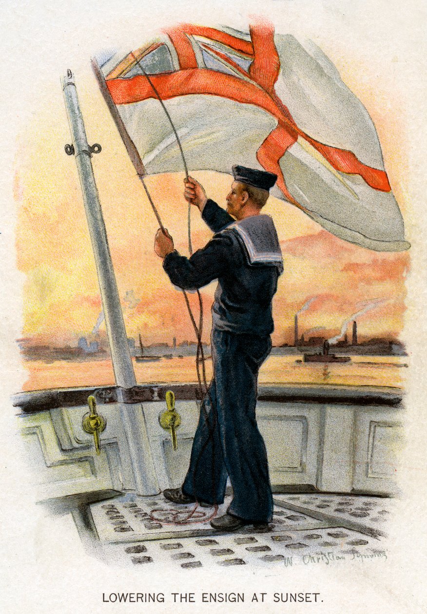 Abaixando a bandeira ao pôr do sol, c1890-c1893. de William Christian Symons