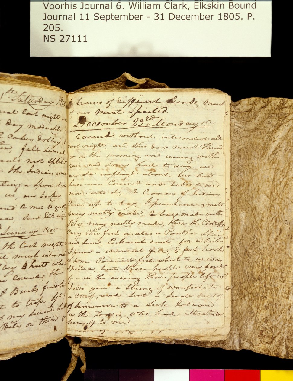 Colecção Clark Family - Volume 6. Elkskin Journal, página 205, dezembro 22-23, 1805 de William Clark