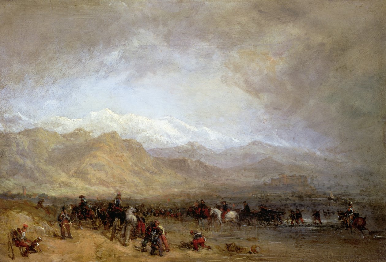 Tropas francesas no Magra (óleo sobre cartão) de William Clarkson Stanfield