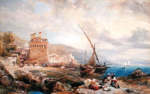 Golfo de Salerno, c.1840 (aguarela e guache em papel branco) de Clarkson Frederick Stanfield