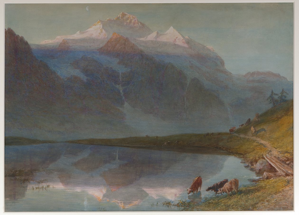 Cena de montanha - Jungfrau (aguarela) de William Collingwood