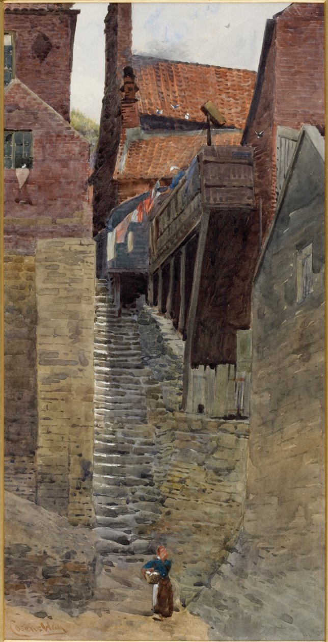 Escadas, Old Whitby (aquarela no cartão) de William Cosens Way