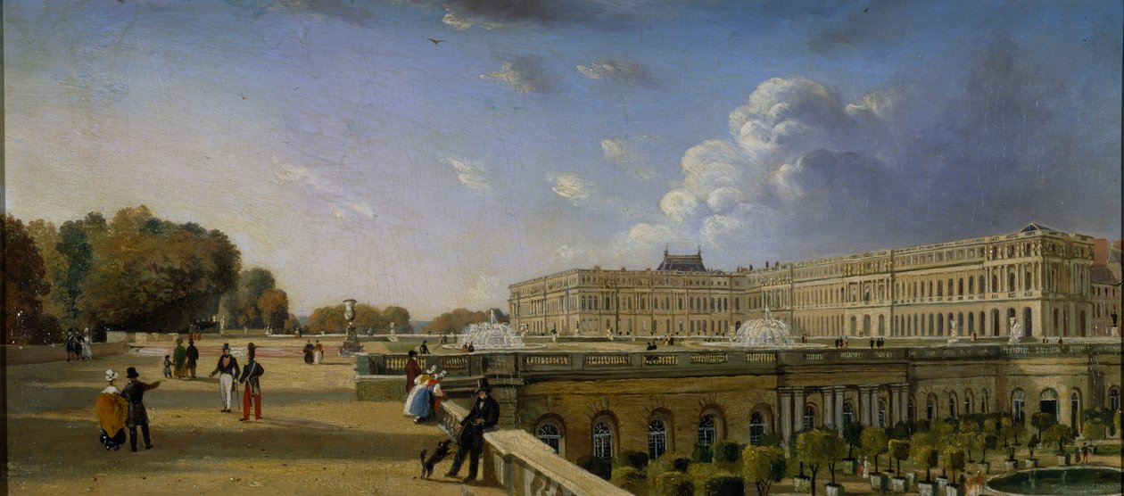 O Palácio e Terraço em Versalhes, c.1825-35 (óleo sobre painel) de William Cowen
