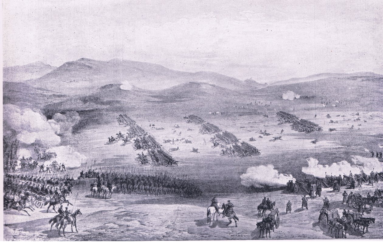 Balaclava, 25 de outubro de 1854: O ataque da Brigada Ligeira, ilustração das Batalhas Britânicas na Terra e no Mar, 1915 de William Crimea Simpson