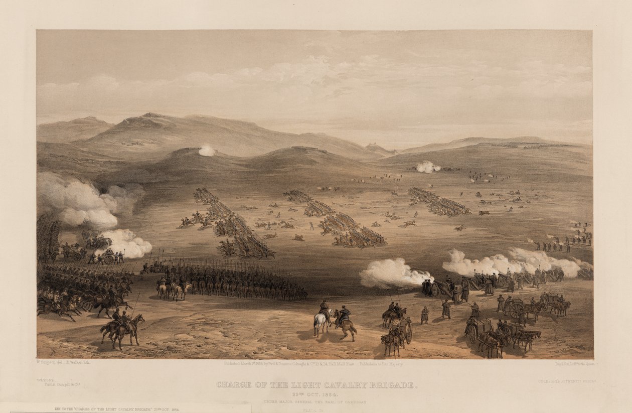 Carga da Brigada Leve sob o Major-General Conde de Cardigan, 1855 de William Crimea Simpson