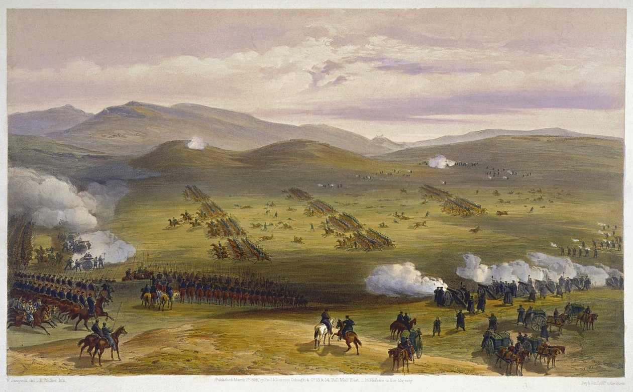 Carga da Brigada de Cavalaria Ligeira, 25 de outubro de 1854, detalhe de artilharia, de The Seat of War, no leste, pub. por Paul & Dominic Colnaghi & Co., 1856 detalhe lito de 75991 de William Crimea Simpson