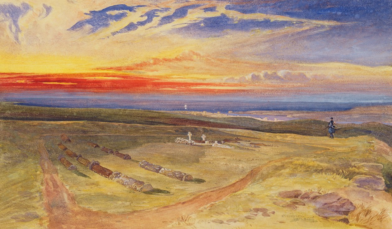 Sepulturas dos Oficiais no Forte de Cathcart Hill, 1854 (wc e bodycolour sobre grafite sobre papel) de William Crimea Simpson