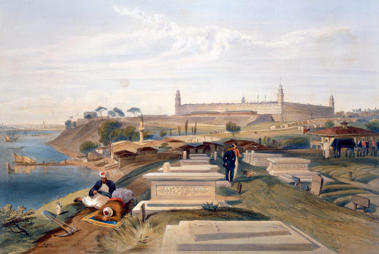Hospital e cemitério, Scutari, prato de &39;O assento da guerra no Oriente&39;, pub. por Paul e Dominic Colnaghi und Co., 1856 de William Crimea Simpson