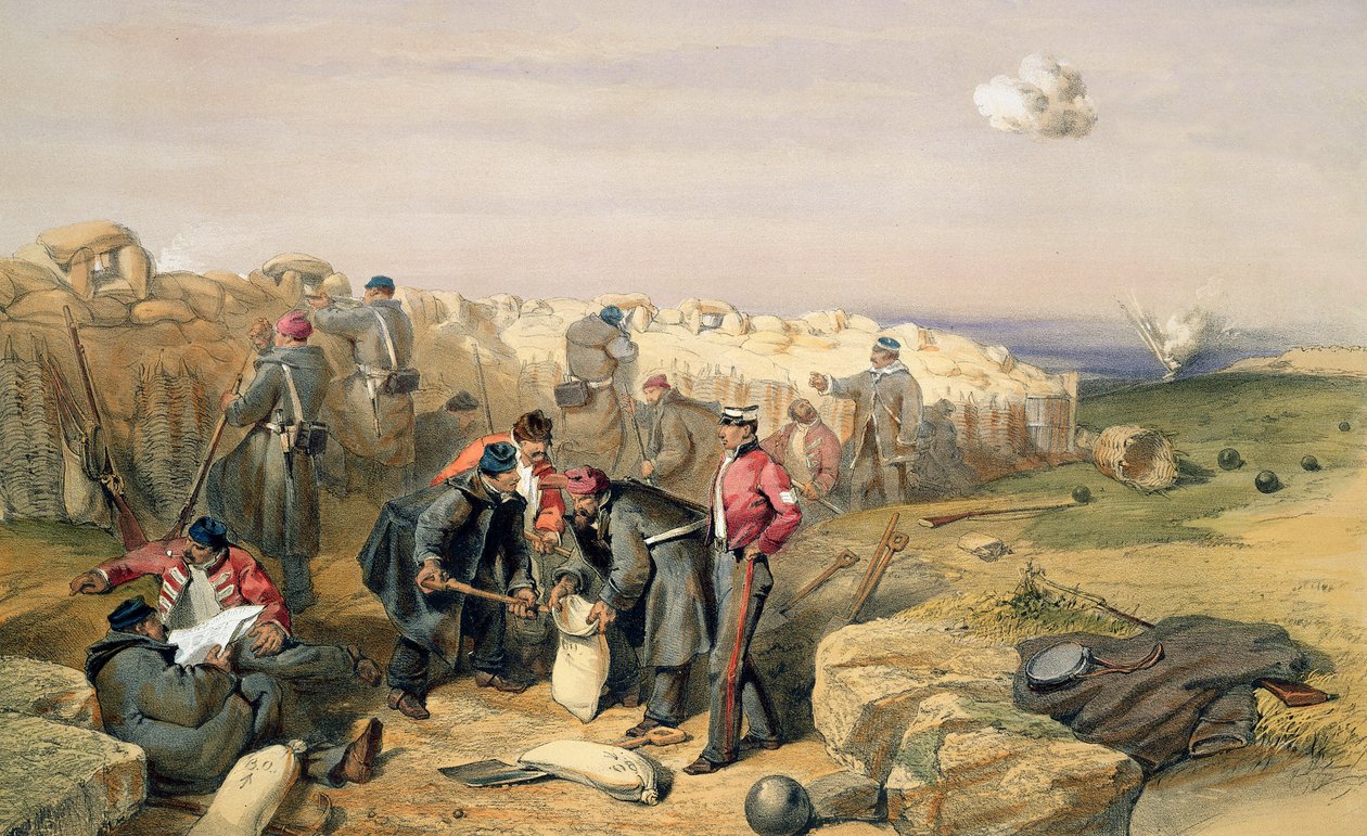 Rifle russo Pit (agora britânico), placa de &39;O assento da guerra no Oriente&39;, publicado pela Colnaghi and Co., 1856 de William Crimea Simpson