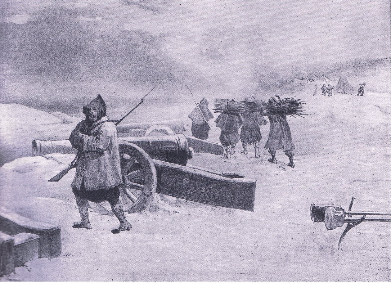 Sentinal dos Zouaves antes de Sevastopol, ilustração das Batalhas Britânicas na Terra e no Mar, 1915 de William Crimea Simpson