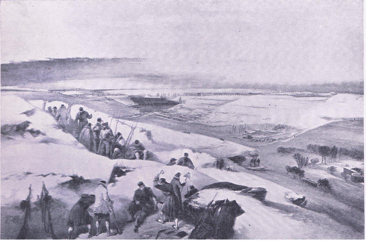 Sebastopol da bateria na extrema direita do ataque francês, ilustração das Batalhas Britânicas na Terra e no Mar, 1915 de William Crimea Simpson