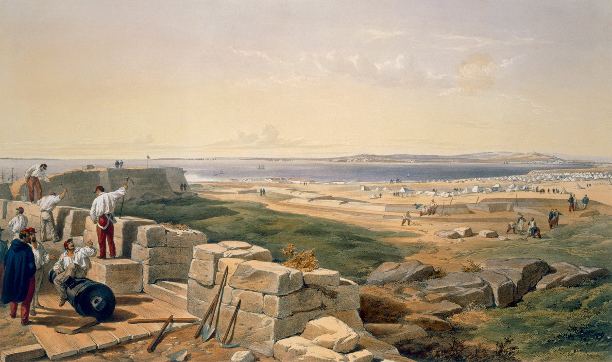 Estreito de Yenikale, prato do "assento da guerra no leste", bar. por Paul e Dominic Colnaghi und Co., 1856 de William Crimea Simpson