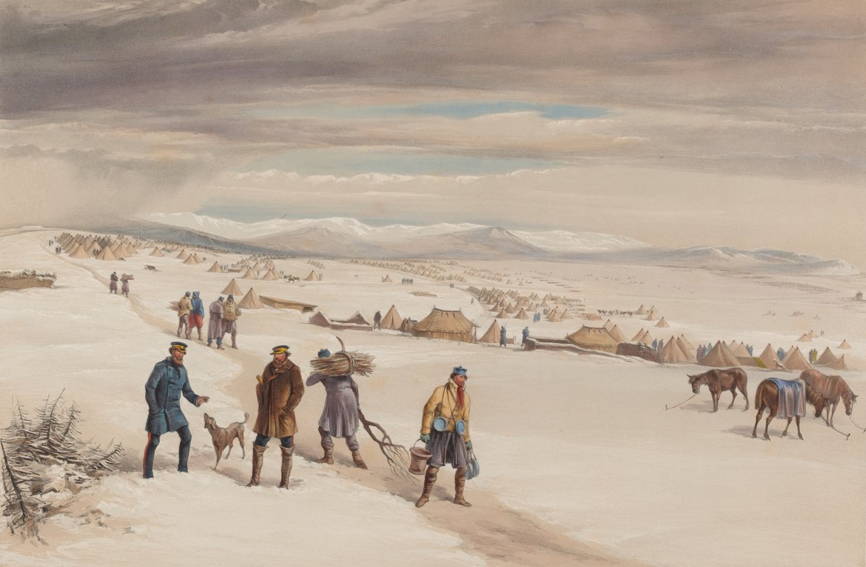 O acampamento da segunda divisão, voltado para o leste. Janeiro de 1855 de William Crimea Simpson