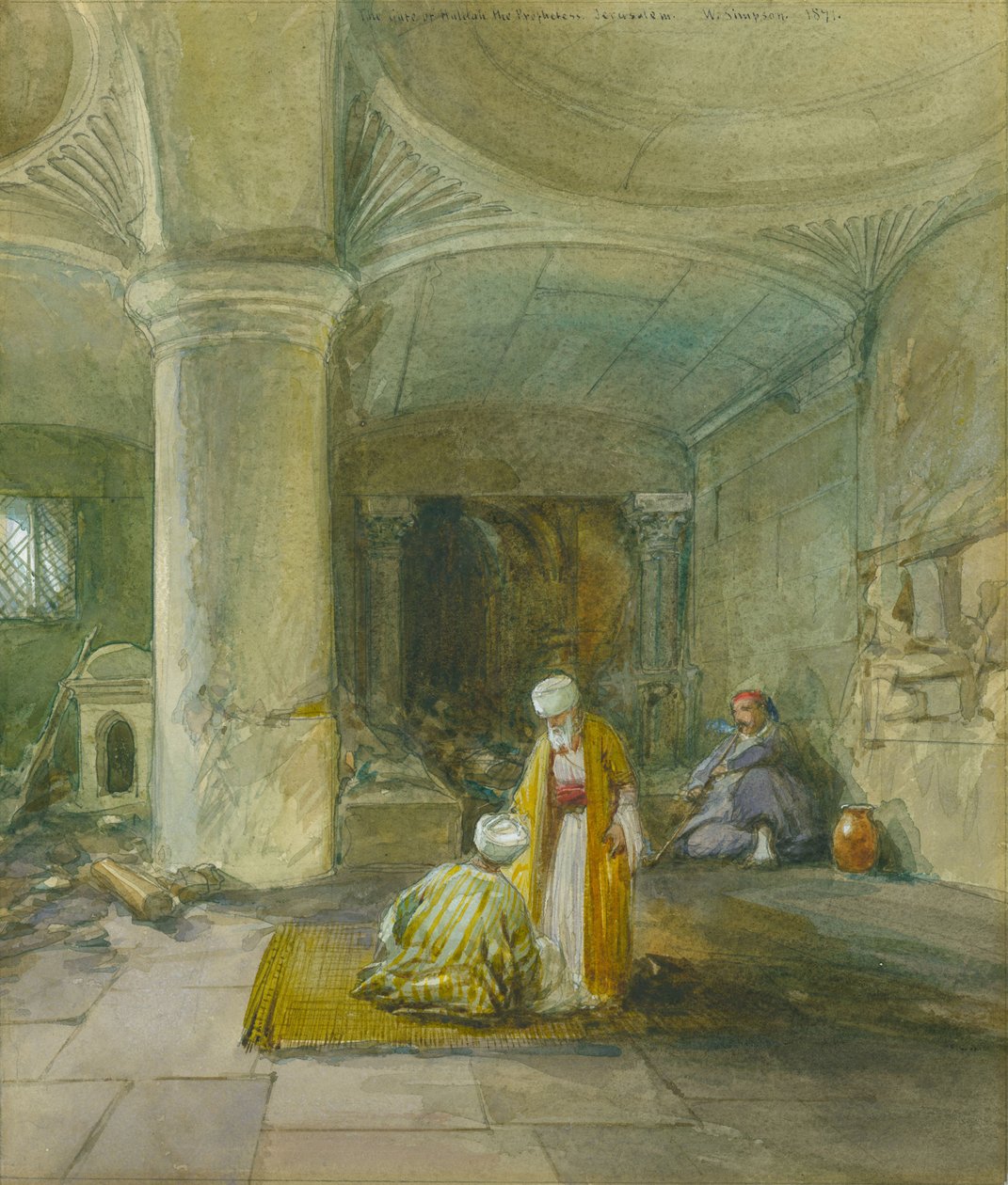 O Portão de Hulda, a Profetisa, Jerusalém, 1871 (wc e lápis sobre papel) de William Crimea Simpson