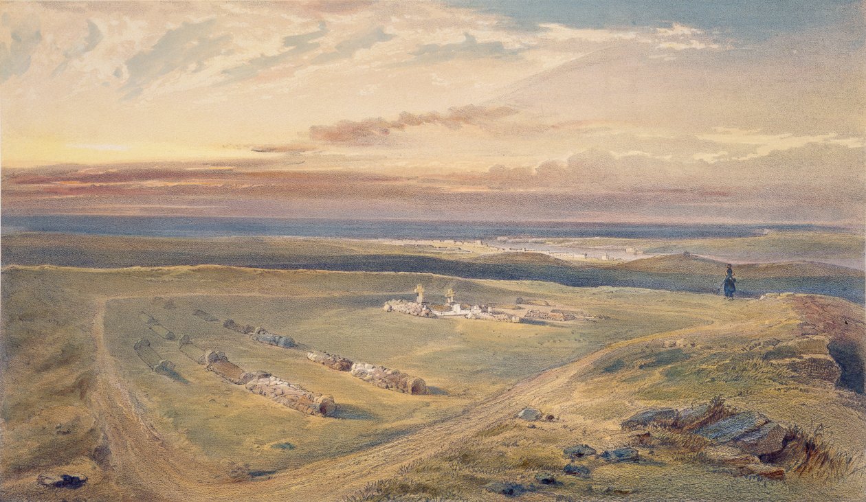 As sepulturas no monte de Cathcart, placa "do assento da guerra no leste", bar. por Paul e Dominic Colnaghi und Co., 1856 de William Crimea Simpson