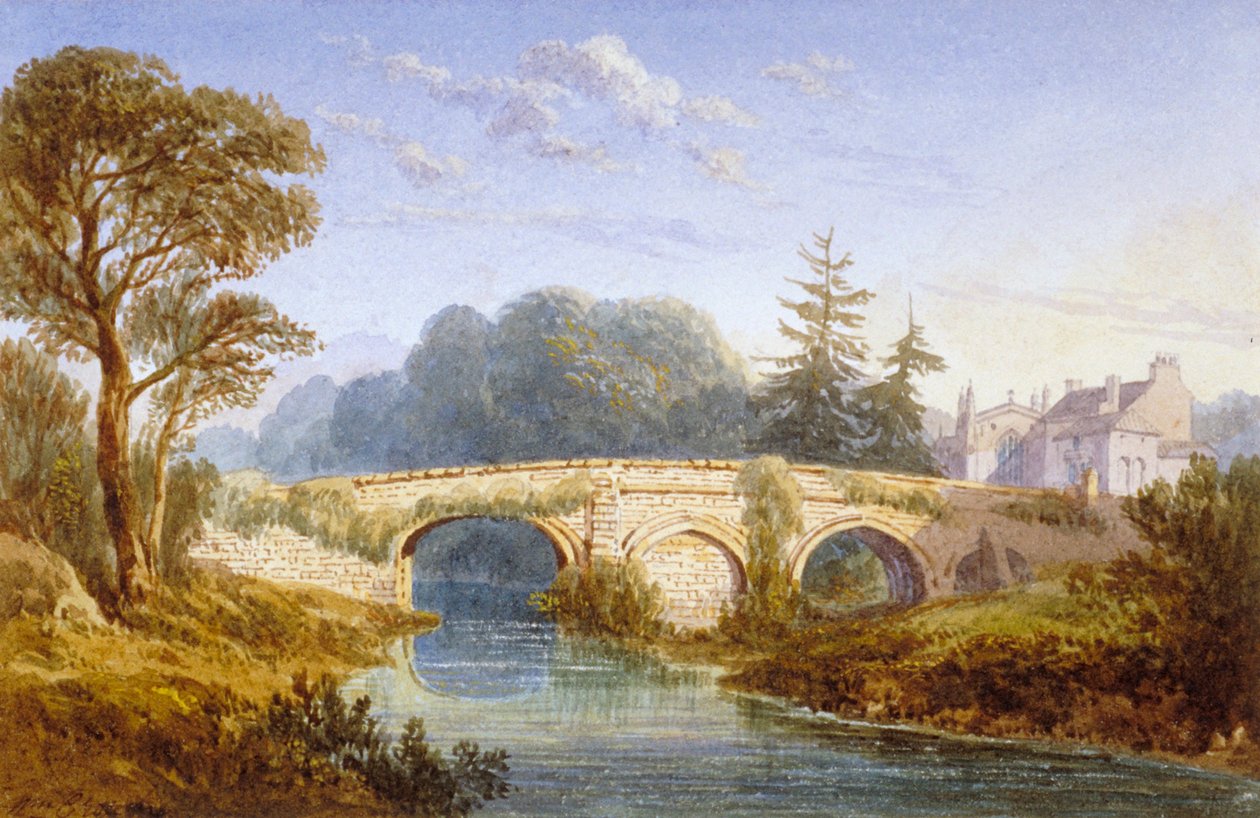 Vista da Ponte Eltham perto do Palácio Eltham, Woolwich, Greenwich, Londres, c1830 de William Crouch