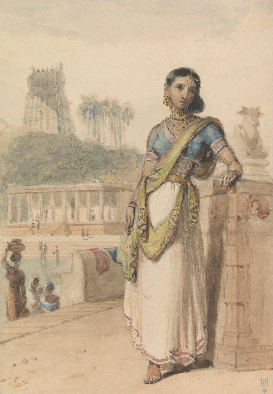 Uma mulher de casta alta de pé junto a um muro de William Daniell