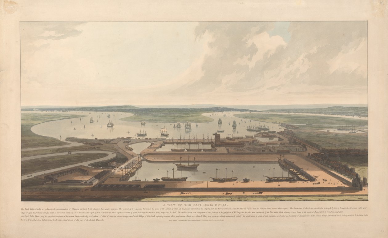 Vista das docas da Companhia das Índias Orientais de William Daniell