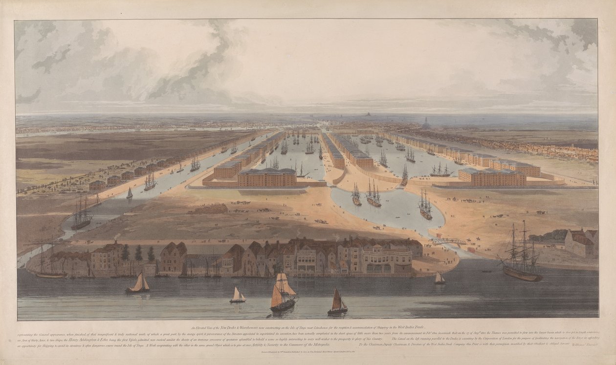 Uma vista das docas de West India de William Daniell