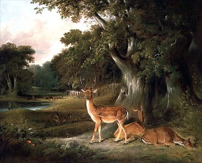 Veado em uma paisagem arborizada de William Daniell