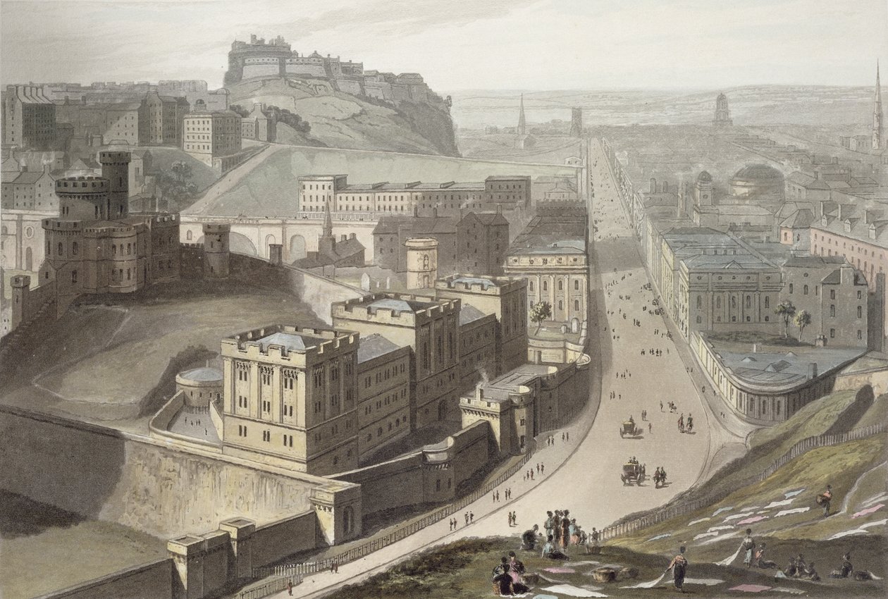 Edimburgo, de Calton Hill, de "Uma viagem pela Grã-Bretanha empreendida entre os anos de 1814 e 1825", publicada em 1829 de William Daniell