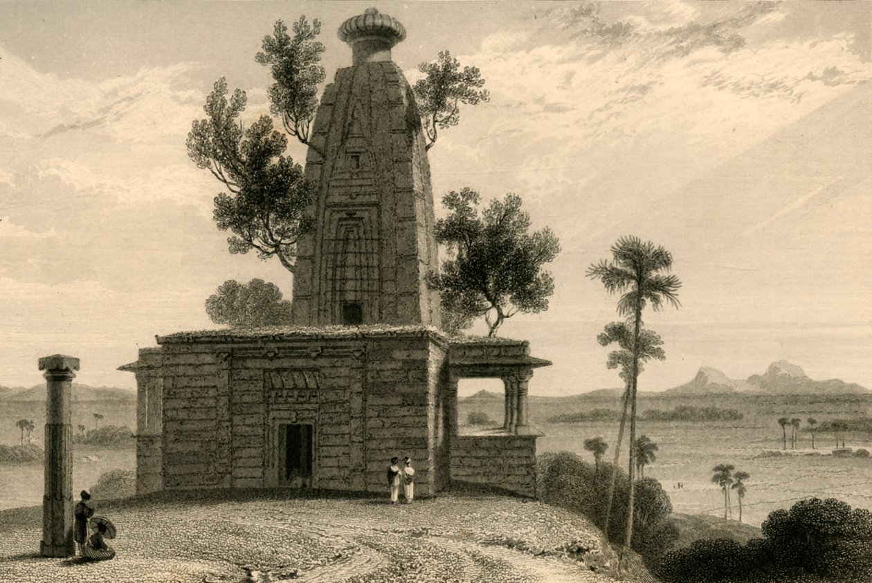 Templo hindu em Muddunpore, mar, 1835. de William Daniell
