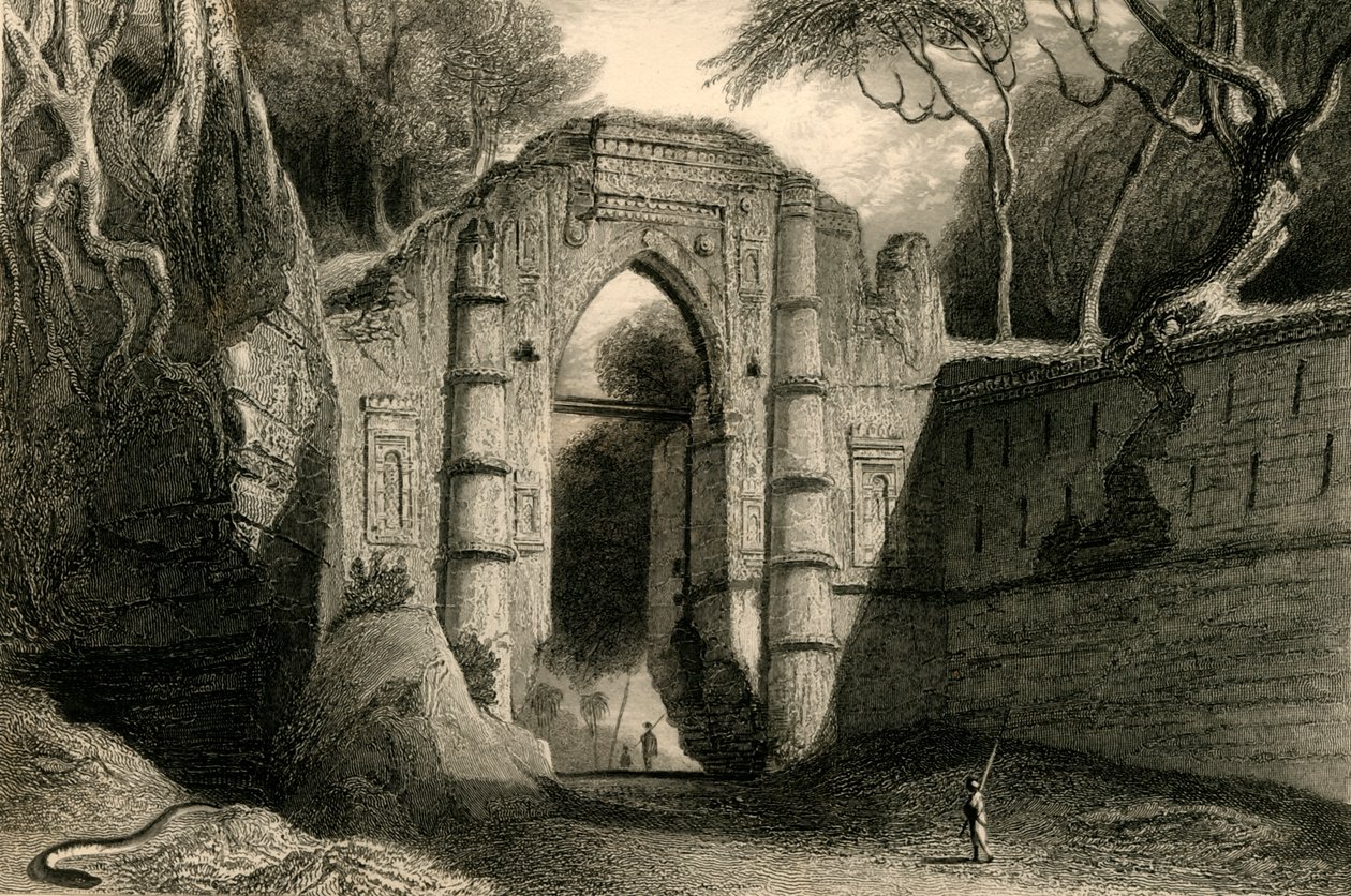 Portão de Kutnallewe, Gour, 1835. de William Daniell