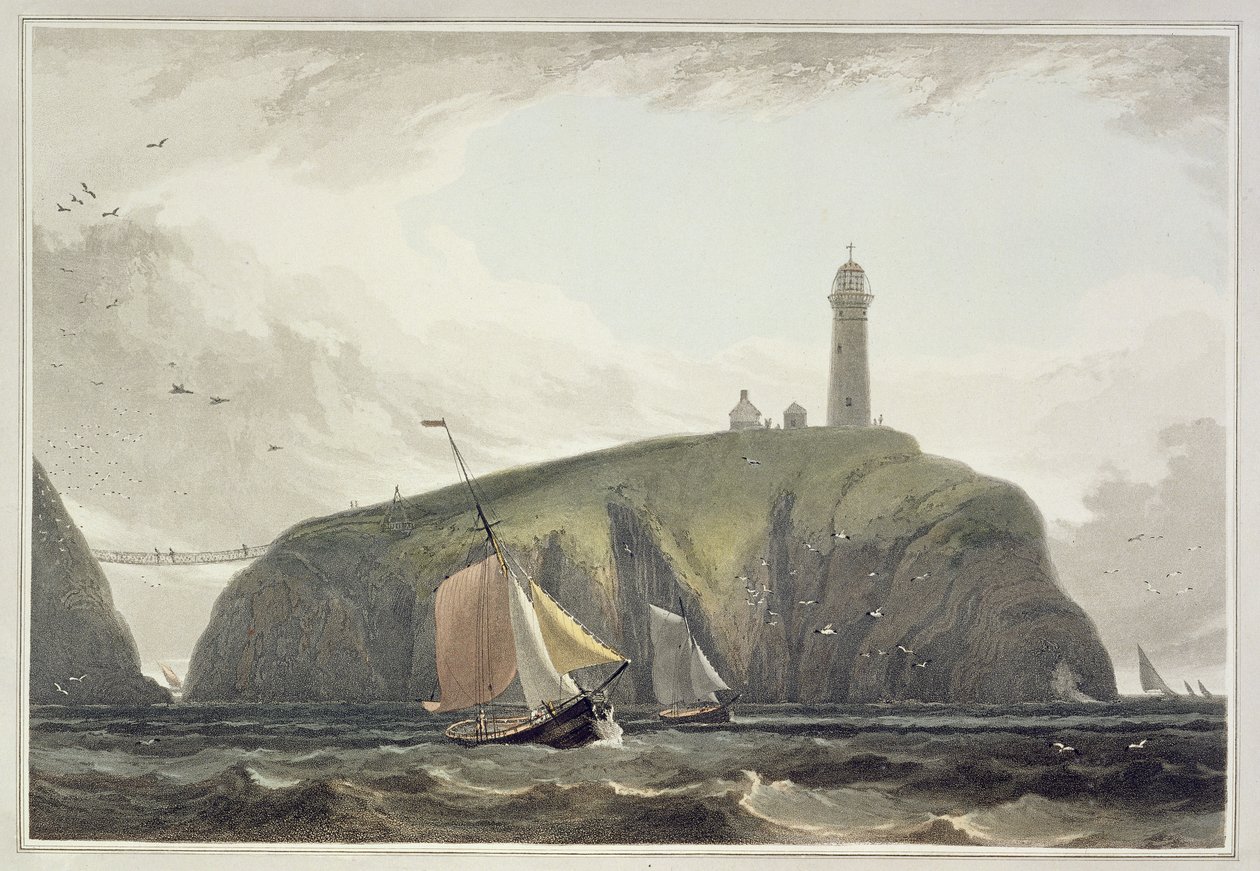 Farol na pilha do sul, Holyhead, de "uma viagem em torno de Grâ Bretanha que empreendeu entre os anos 1814 e 1825", publicou 1815 de William Daniell