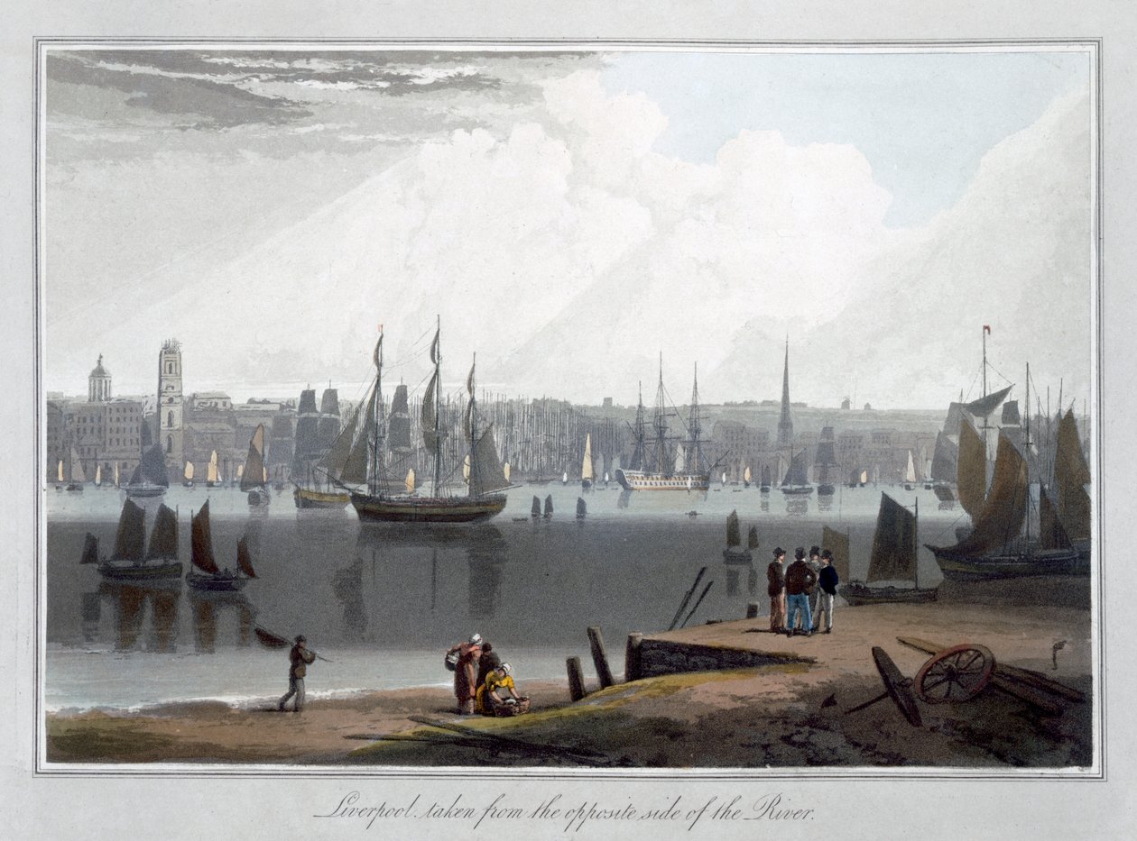 Liverpool, tirada da margem do rio", 1815 de William Daniell
