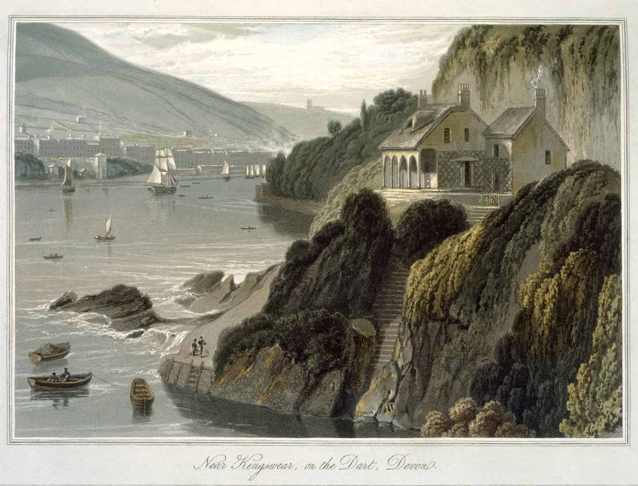 Perto de Kingswear, no Dart, Devon, a partir do volume VIII de "Uma viagem pela Grã-Bretanha realizada entre os anos de 1814 e 1825", publicada em 1825 (aquatinta) de William Daniell