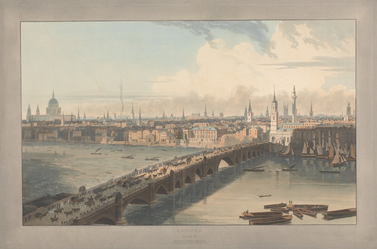 Lâmina III: Londres, Ponte de Londres (da obra «Seis Vistas de Londres», de William Daniell; vista do lado do Tamisa) de William Daniell