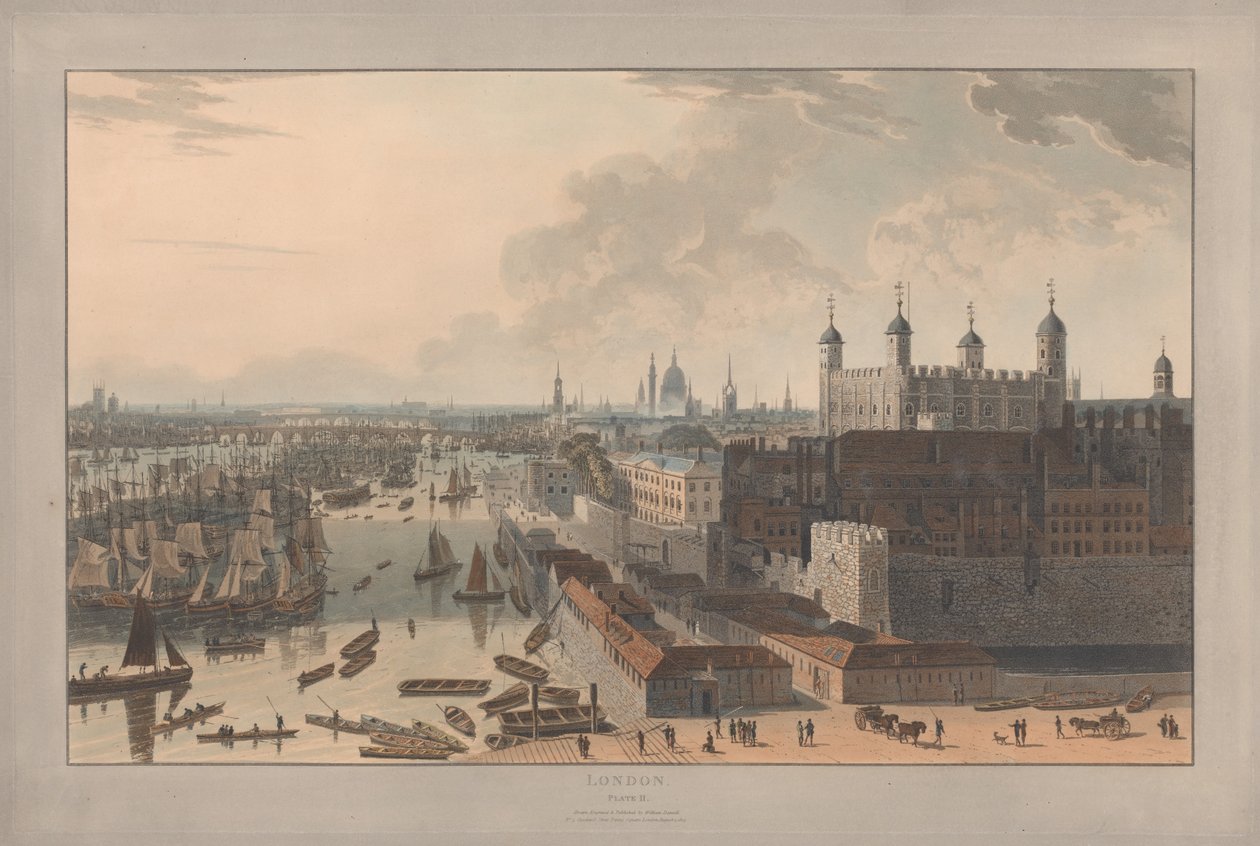 Lâmina II: Londres, o Pool e a Torre (da obra «Seis Vistas de Londres», de William Daniell; margem do Tamisa) de William Daniell