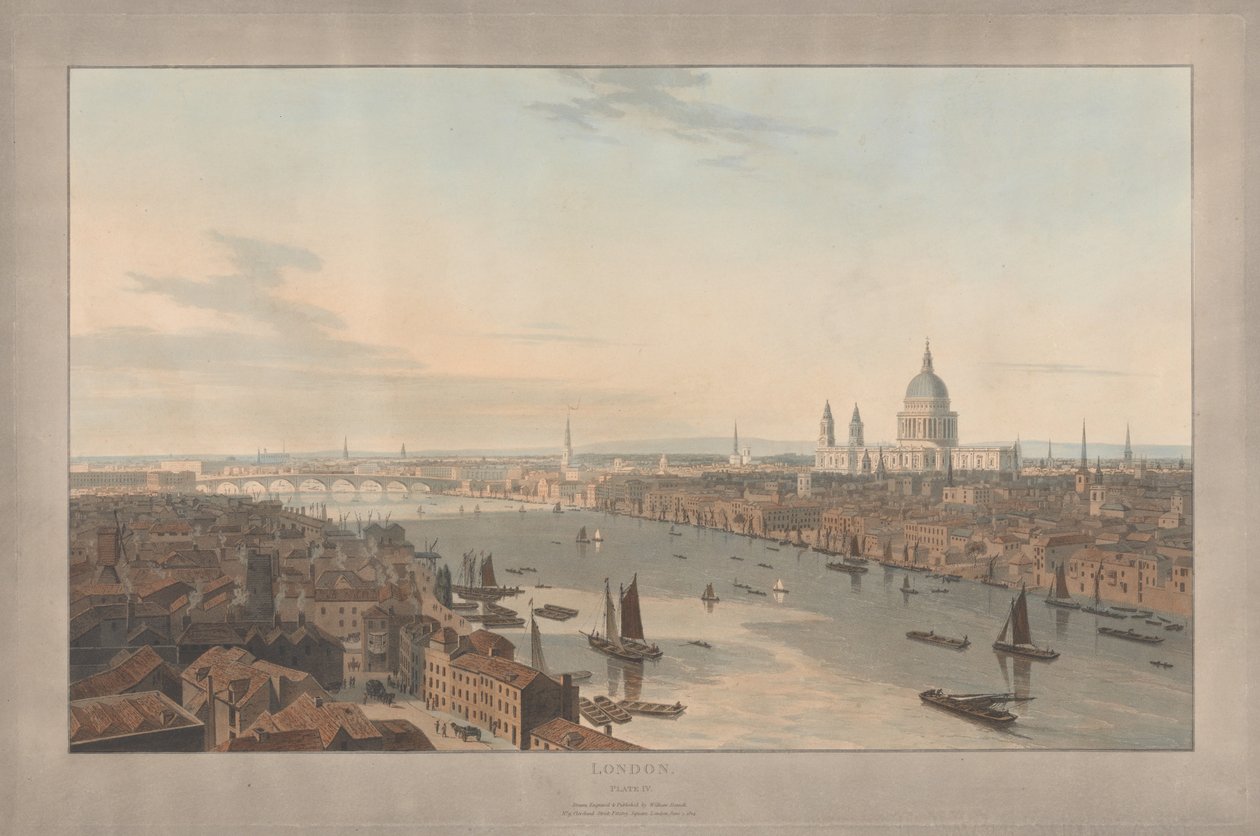 Lâmina IV: Londres, a Catedral de São Paulo e a Ponte de Blackfriars, vista de Southwark de William Daniell