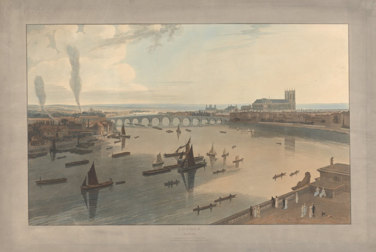 Prancha VI: Londres, a Ponte de Westminster e a abadia de William Daniell
