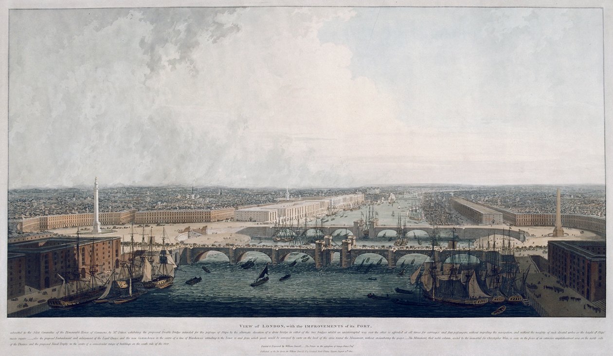 Ponte de Londres proposta, Londres, 1802.                                                     de William Daniell